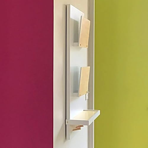 GHCUHJ Modern Wall Mounted Mail Organizer with Key Hook, White and Natural Wood Letter Holder, Vertical Hanging Storage Rack for Entryway Hallway Kitchen Office, 2-Tier Envelope Sorter with Shelf