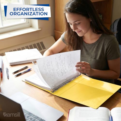 Samsill 0.5 Inch 3 Ring Binders, Economy Round Ring, Clear View Cover, 100 Sheet Capacity - for School, Home, Office - Yellow, 12 Pack