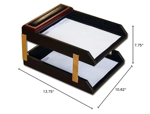 Dacasso Rosewood & Leather Double Letter Trays (A8020)