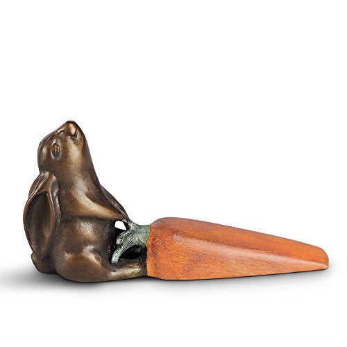 SPI Home Rabbit and Carrot Doorstop - Decorative Aluminum Door Stopper with Bronze and Orange Finish, 1 Piece