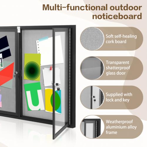 Hubxinly Tamper-Proof Lockable Noticeboard with Aluminum Frame