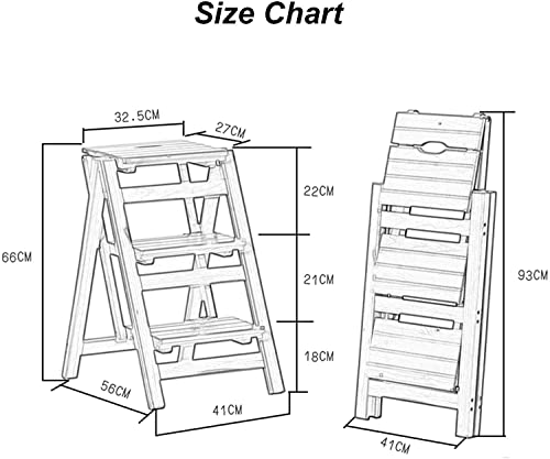 LWJQRSP Folding 3-Step Ladder Stool, Multifunction Wood Step Stool, 3-in-1 with Ladder, Stool and Storage Shelf, (A)