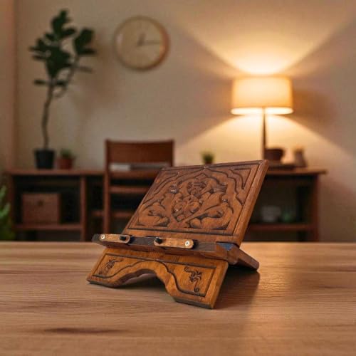 Wooden Book Stand for Reading, Large Open Book Holder for Desk, 10 "W x 12 "H, Solid Wood Book Display Stand for Cookbook, Laptop, Reading Desk, Photo Album Stand, Desk Display