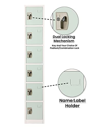 AdirOffice Large School Locker with 6 Doors 6 Hooks Storage Locker - Metal Storage Locker Cabinet Ideal for School, Garage, Office Lockers - (6 Door, Misty Green)