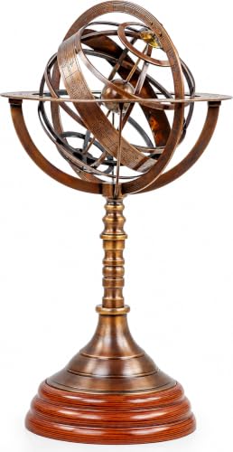 Nagina International 19.9" Armillary Sphere Globe Antique Brass | Home Decor & Table Center Piece | Engraved Brass Tabletop Functional Rotatable Armillary Sphere Nautical Globe Antique Astrolabe