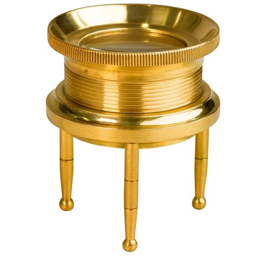 Vintage Shiny Brass Magnifying Glass Lens Stand Mini Magnifier for Reading, Jeweler Tool, Desk Decor, Antique Collectible Gift for Home & Office