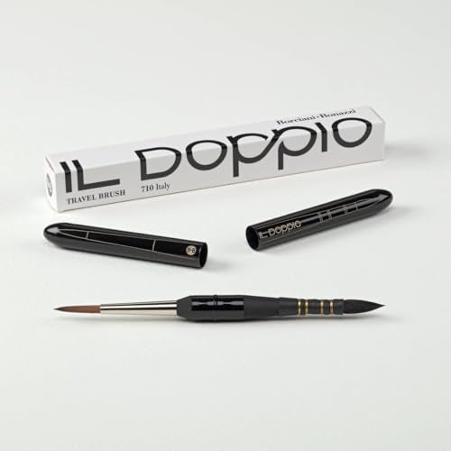 Borciani e Bonazzi Il Doppio Hidro Double-Sided 2-in-1 Mini Watercolor Travel Brush, Size 1 - Portable Paintbrush for Urban Sketching, Synthetic Kolinsky, Made in Italy, Vegan, Cruelty-Free
