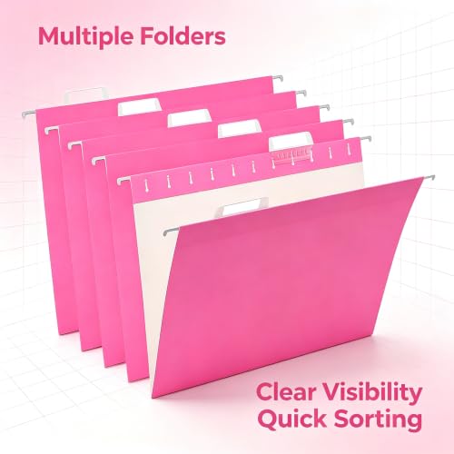 50 Pack Hanging File Folders, Letter Size File Folder Pink