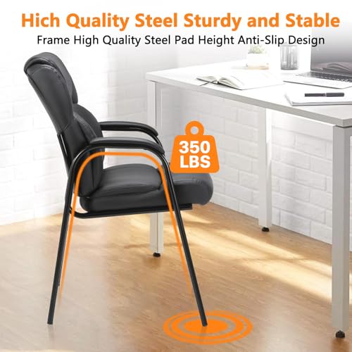 CLATINA Leather Guest Chair with Padded Arm Rest for Reception Meeting Conference and Waiting Room Side Office Home Black 2 Pack
