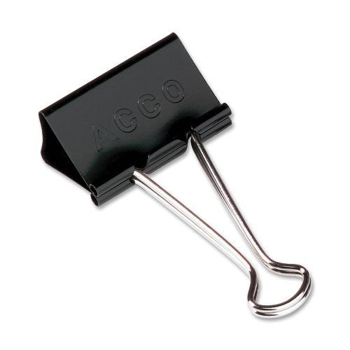 Large Binder Clips, Steel Wire, 1 1/16" Cap, 2"w, Black/Silver, Dozen