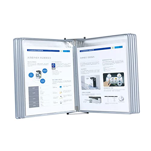 UMJIGF Wall Mount Catalog Display Rack - Wall Mount Reference and Display System, 10 Double-Sided Panels Wall-Mounted Page Flip Folder,Grey