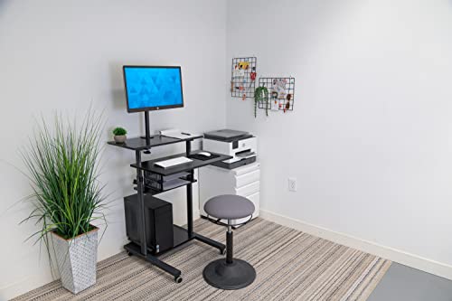 Mount-It! Rolling Adjustable Stand-Up Desk with Monitor Arm - Mobile Computer Workstation & Presentation Cart, in Black Color (MI-7942B)