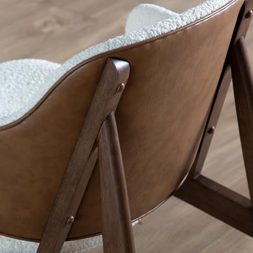 Furniture of America Callum Mid-Century Modern Solid Wood 2 Piece Brown Round Side Table Set with Upholstered Chair, Easy Assembly, for Home, Office, Living Room, Walnut