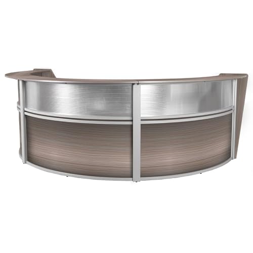 Romig Marque Plexi Triple-Unit Reception Curved Desk Workstation “143.50W x 71D” - Driftwood Grey
