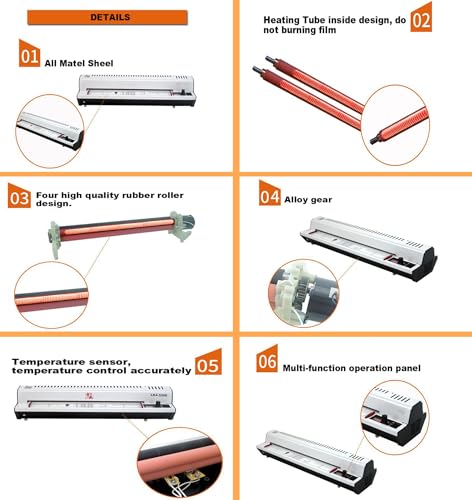 BEILOCKERY 110V 12.6" All Metal Thermal Laminating Machine, 300W 4-Roller Laminator Machine with Cold Mounting Function, Linfrared Radiation Heating