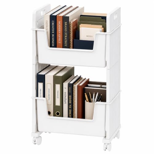 Rolling Book Cart with Silent Wheels，Rolling Bookshelf Library Book Truck