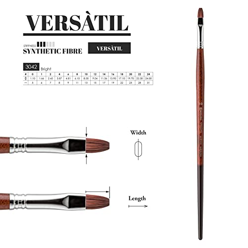 Escoda Versatil 3042 Series Artist Oil and Acrylic Paint Brush, Synthetic Kolinsky, Long Handle, Bright, Size 22