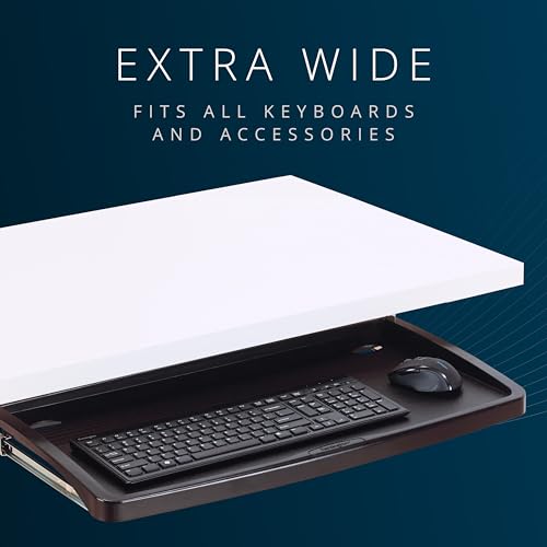 Kensington Keyboard Tray Under Desk, SmartFit Ergonomic Slide-Out Keyboard Drawer with Cable Management, Extra-Wide Height Adjustable Keyboard Holder, 24.5" x 11.75", Black K60004US