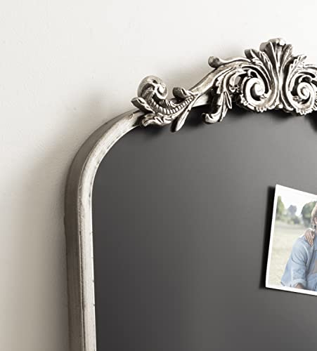 Kate and Laurel Arendahl Arch Chalkboard; Silver; 19 x 31; Framed Arched Ornate Vintage Magnetic Chalkboard for Unique Display; Decoration; and Organization