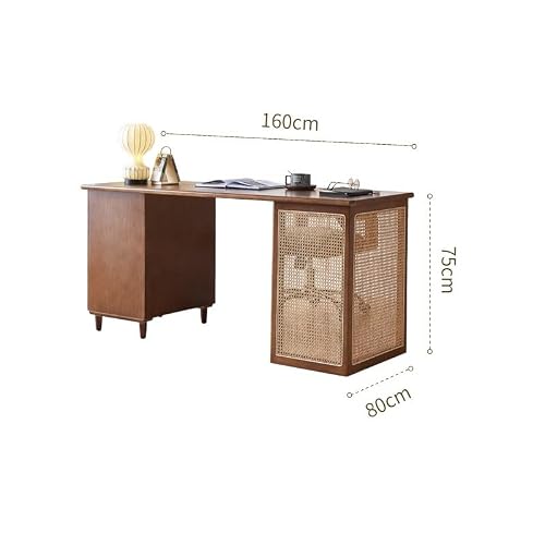 LINKIO Home Office Desks Home Desk Wooden Desk Living Room Bedroom Study Table Computer Table Rattan Computer Table Desk(160x80x75cm)