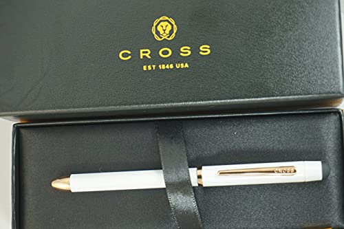 A.T. Cross Limited Edition Tech3+ Pearlescent Stormy White and 23KT Gold Appointments Multi-function Pen - 0.5 MM Lead Size Pencil, Black Ink Refill, and Red Ink Refill in One Pen.