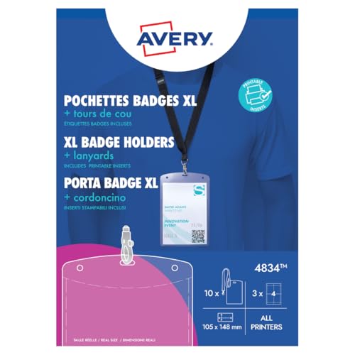 Avery 4834 A6 Name Badge Pockets with Lanyards and Inserts