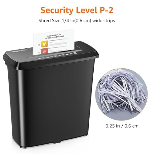 Amazon Basics 8-Sheet Strip Cut Paper Shredder for Home and Office, CD/Credit Card Shredder, 3.4 Gallon Bin, Black