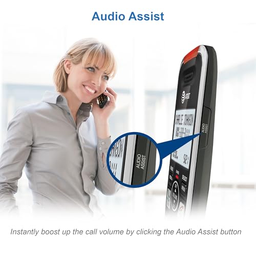 AT&T BL102 DECT 6.0 Cordless Phone for Home with Answering Machine, Call Blocking, Caller ID Announcer, Audio Assist, Intercom, and Unsurpassed Range, Silver/Black