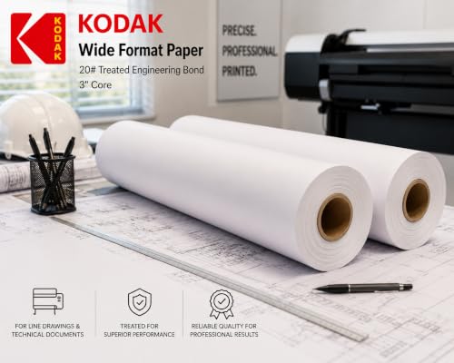 KODAK Wide Format Paper 30 x 500 FT 20# Treated Engineering Bond, 3" Core, 2 Rolls/Ctn