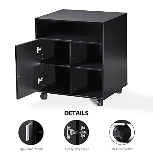 FITUEYES Mobile Wood Printer Stand with Cabinet & Adjustable Shelves, Black