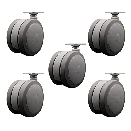 4 Inch Extra Large Heavy Duty Floor Safe Office Chair Wheels - Gray Non-Marking Twin Wheels - 2-5/8 Inch by 3-3/4 Inch Overall Top Plate - 1,125 lbs. Total Capacity - Set of 5 - Service Caster Brand