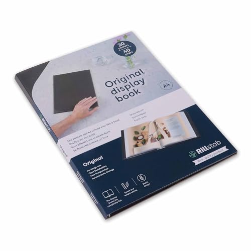 Rillstab Original Display Book (20 Transparent/Clear Pockets) | A4 Front Page Ring Binder Portfolio & Project Presentation Folder for Meetings & Conferences| Poly Clear Pocket Folder | Black | 99424