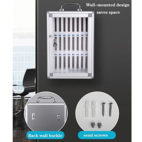 YXCUSAM Mobile Phone Storage Cabinet, Wall-Mounted Locked Mobile Phone Safe, Pocket Chart Mobile Phone Storage Box, Suitable for Factories (Silver 48 bits)