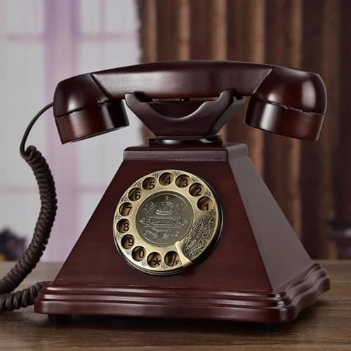 Retro Corded Landline Antique Rotary Dial Telephone Vintage Wood Desktop Phone Old Home with Redial