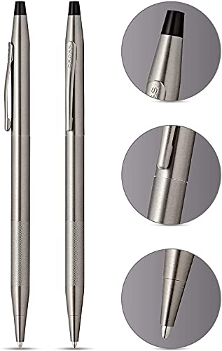AT CROSS Cross Century Classic Titanium Gray finishes with a Band of Diamond Cut Micro-Knurl Detailing Barrel Ballpoint Pen and 0.7MM Pencil Set