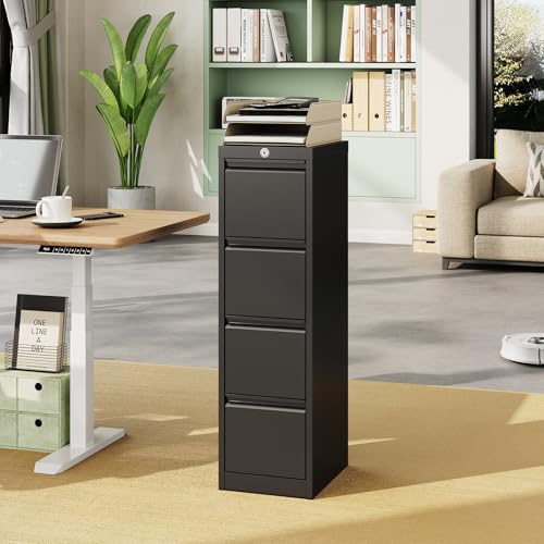 BouPower 4 Drawer File Cabinet with Lock, Metal Filing Cabinets, Vertical Small Filing Cabinet Steel Lockable Storage Cabinets for Home Office, Legal/Letter Size File
