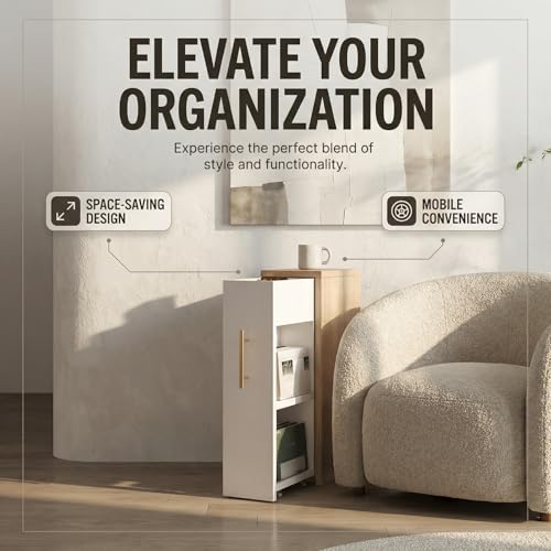 2 Tier Rolling Book Cart with Wheels, Mobile Shelving Unit, Narrow Side Table,Multi Functional Movable Storage Book Rack Bookcase,Small Utility Gap Filler Unit for Living Room, Bedroom, or Kitchen