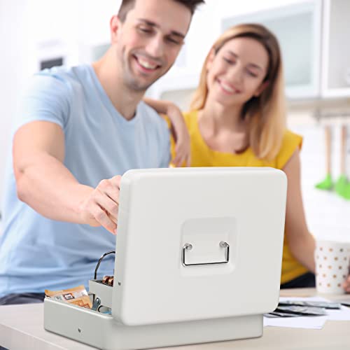 Relaxdays Cash Box, Coin Counter Tray Lockable Portable Change & Notes, H x W x D: 8.5 x 30.5 x 24.5 cm, Iron, White
