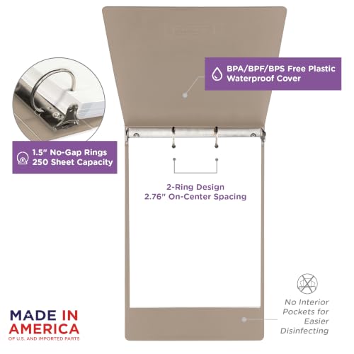 1.5" Heavy Duty Plastic Top Flip Binder, 2-Rings, Sand, Case of 20