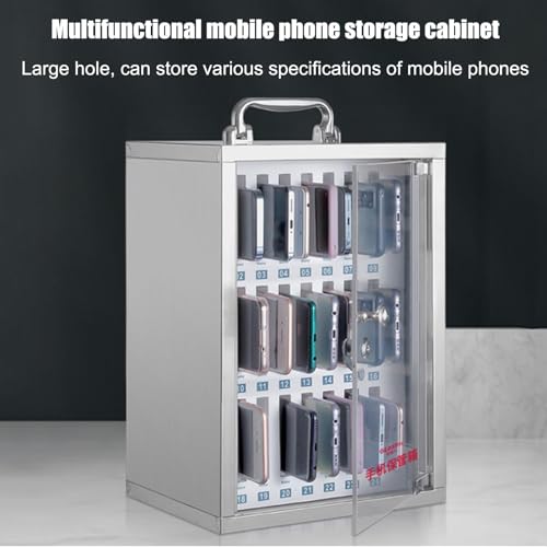 Cell Phones Storage Cabinet Cell Phone Holder, Wall- Mounted Locker Box Mobile Phone Desktop Organizer, Classroom Pocket Chart Stainless Steel Storage Locker Box, for Schools/Offices/Gyms, 24 grids