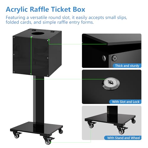QIPRAONO Large Acrylic Raffle Ticket Box with Slot, Lockable Versatile Suggestion/Donation/Offering Collection Boxes with Stand for Drawings, Voting, Ballots, Charity, Feedback, Event, Black