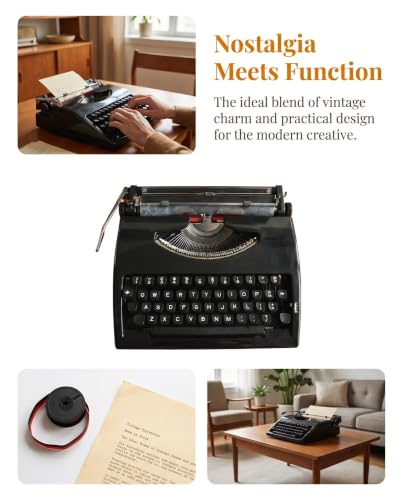 Vintage Manual Typewriter, Portable Machine with Ribbon for Writing