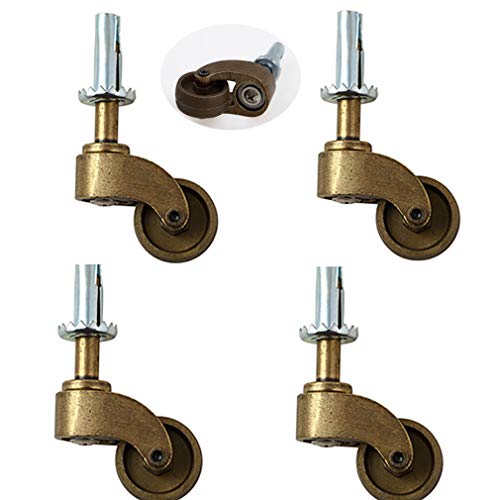JOMRTS Castor Wheels Heavy Duty Swivel Stem Caster Wheels,Vintage Nylon Furniture Castor,Oil Rubbed Bronze,Mute,4pcs,with Plunger Rod M10,for Sofa,Chair,Coffee Table,Retro Furniture