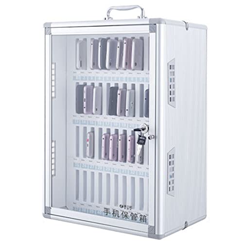 Phone Storage Box, Mobile Phone Pocket Chart, Aluminum Alloy Clear Phones Storage Cabinet, for Office Classroom, The Phone Lock Box Cell Phone Holder (Silver 48，Silver-48