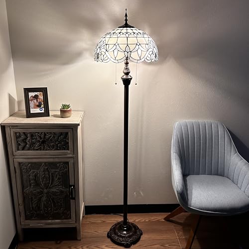 enjoy decor lamps White Stained Glass Floor Lamp Baroque Style Metal Base LED Bulbs Included for Living Room Bedroom 16" D*16" W*64" H