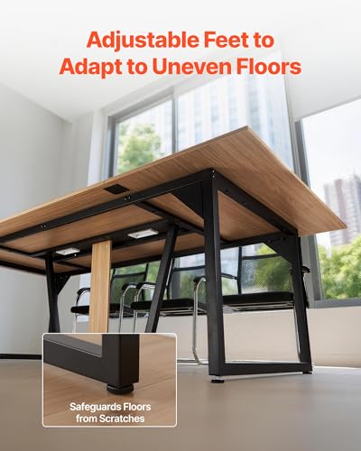 VEVOR Conference Table, 8 ft Office Meeting Table for 10 Person, Modern Rectangle Seminar Desk with Metal Legs, Large Meeting Desk Ideal for Office, Boardroom, Conference Room, Easy Assembly, Brown