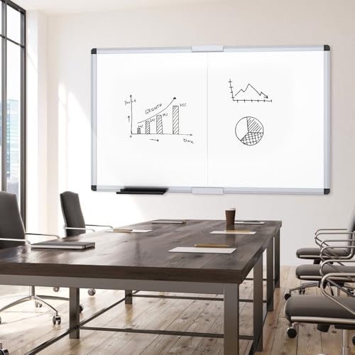 VIZ-PRO Magnetic Dry Erase Board, 60 X 36 Inches, Foldable Wall-Mounted Whiteboard with Silver Aluminum Frame & Marker Tray for School Office and Home 5' X 3'