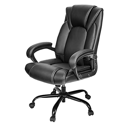 OUTFINE Office Chair Executive Office Chair Desk Chair Computer Chair with 5-Year hydrolysis-Resistant Leather Spring Cushion Ergonomic Support Tilting Function Upholstered in Bonded Leather Black