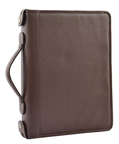 Brown Leather A4 Ring Binder Folio Office Bag File Folder Meetings Zip Organiser Braga