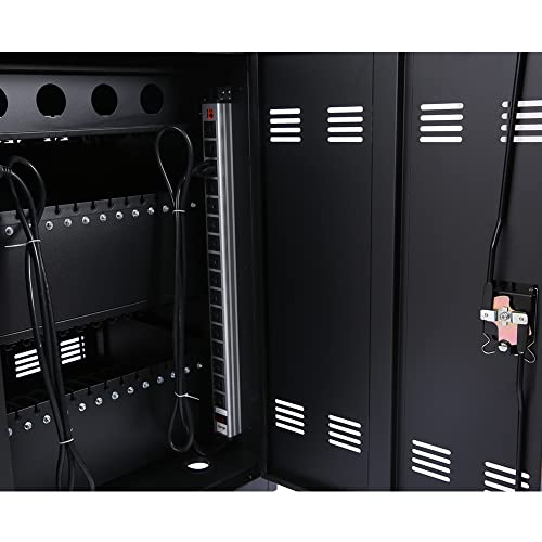 TOUPUWAN Laptop and Tablet Storage Cart, Mobile Charging Cart and Cabinet for Up to 32 Units, Screen Size Up to 16.3", Fits Chromebook, Tablet, Laptop, Suitable for School, Business